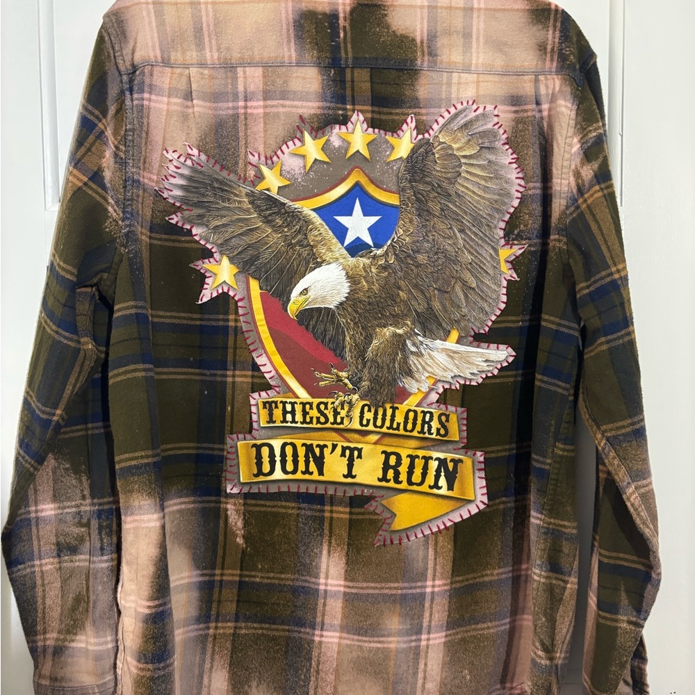 Upcycled Patriotic Embroidered graphic flannel